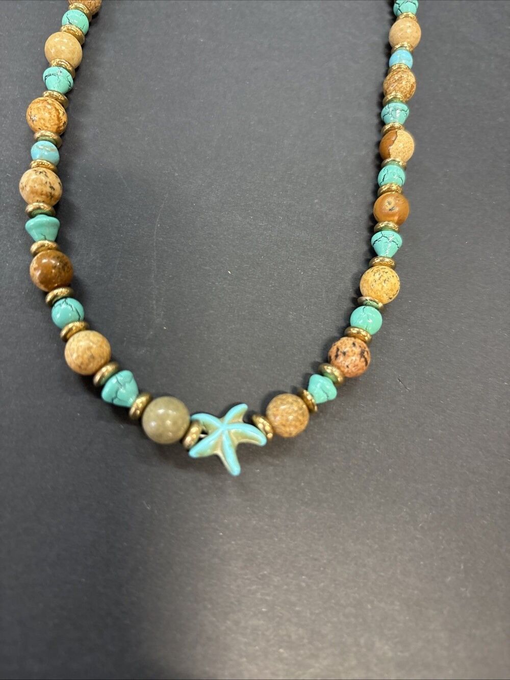 Turquoise and Beaded Necklace With Turquoise Starfish